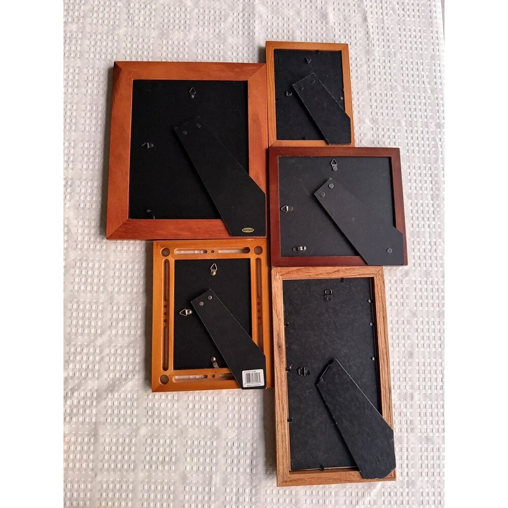Lot of 5 Wooden Photo Frames - Rustic and Classic Style (Various Sizes)